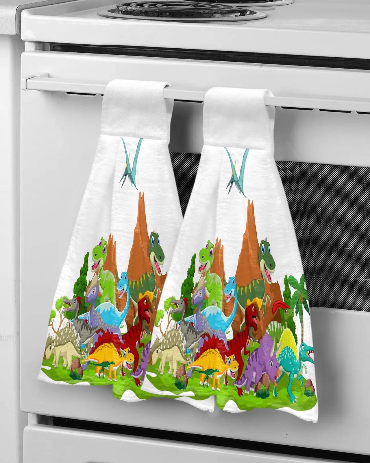 Jurassic Dinosaur Grassland Trees Hand Towel Household Absorbent Kitchen Towel Lazy Rag Wipe Towel Microfiber Hand T